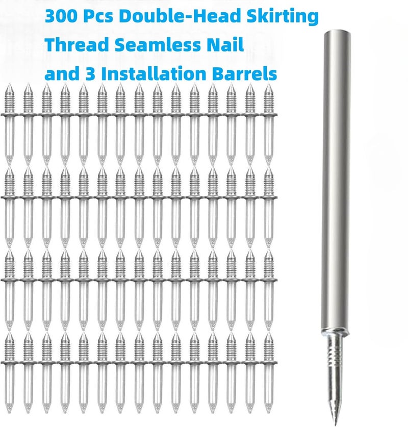 zcfochi 300pcs Double-Head Skirting Thread Seamless Nail, Non Marks Nail, Invisible Security Screw, Double Ended Baseboard Invisible Screw,Hidden Nail for Wood Veneer, with Specific Sleeve Tool (300) - Image 2